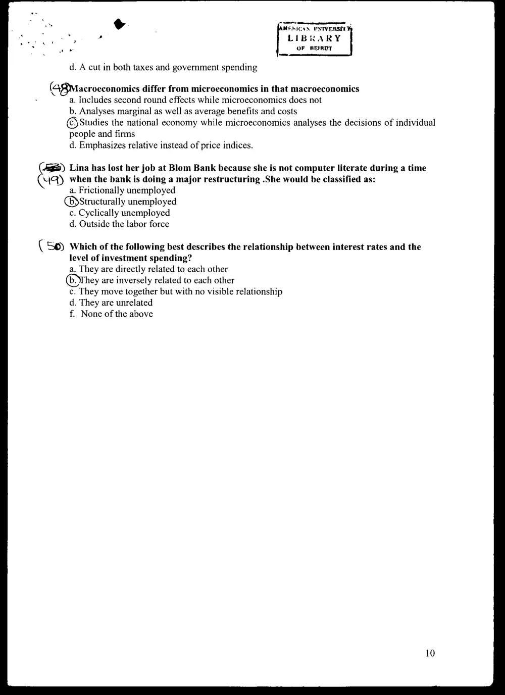ECON 103 Exam, Fall 2003, page 10
