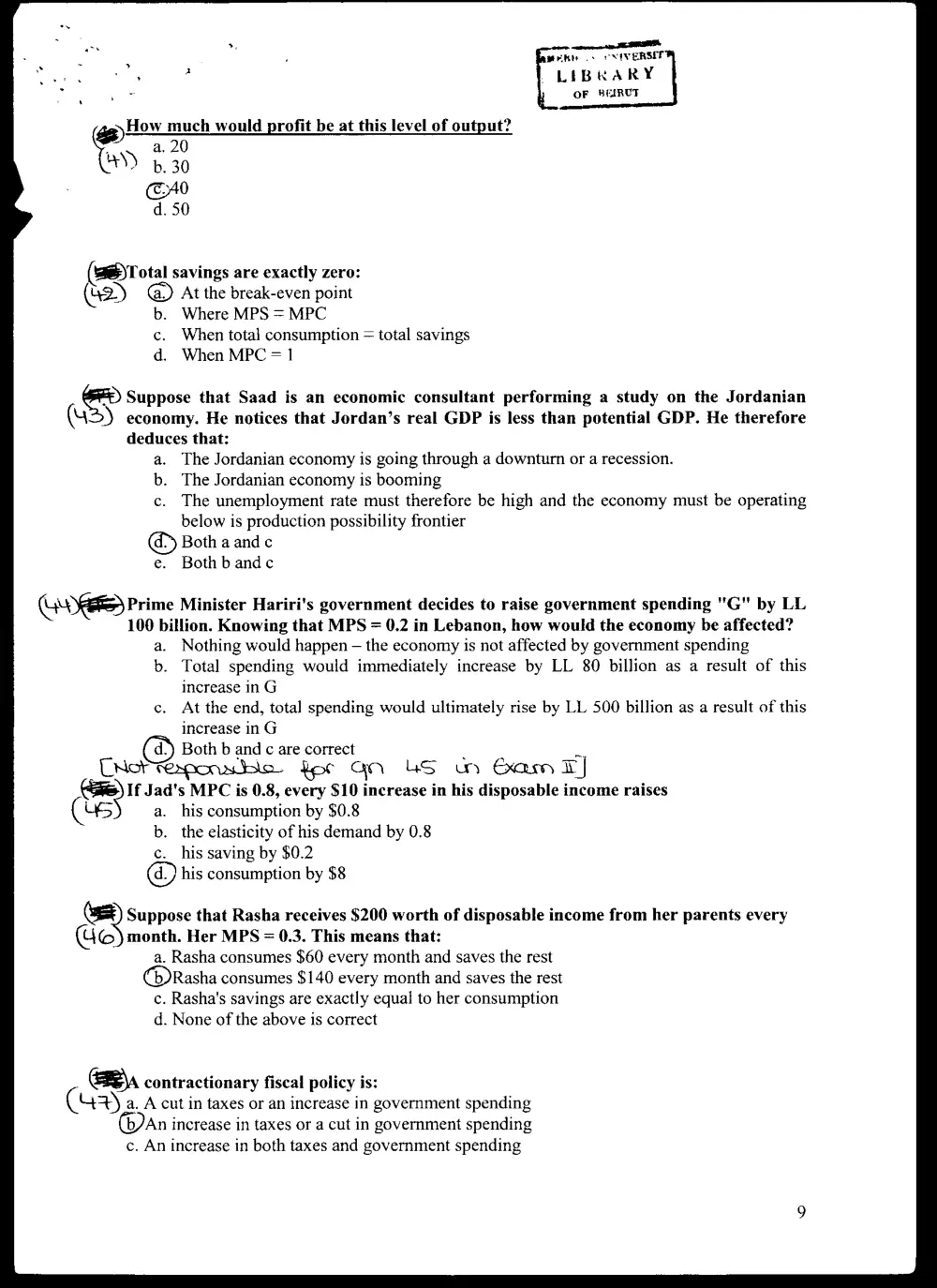 ECON 103 Exam, Fall 2003, page 9