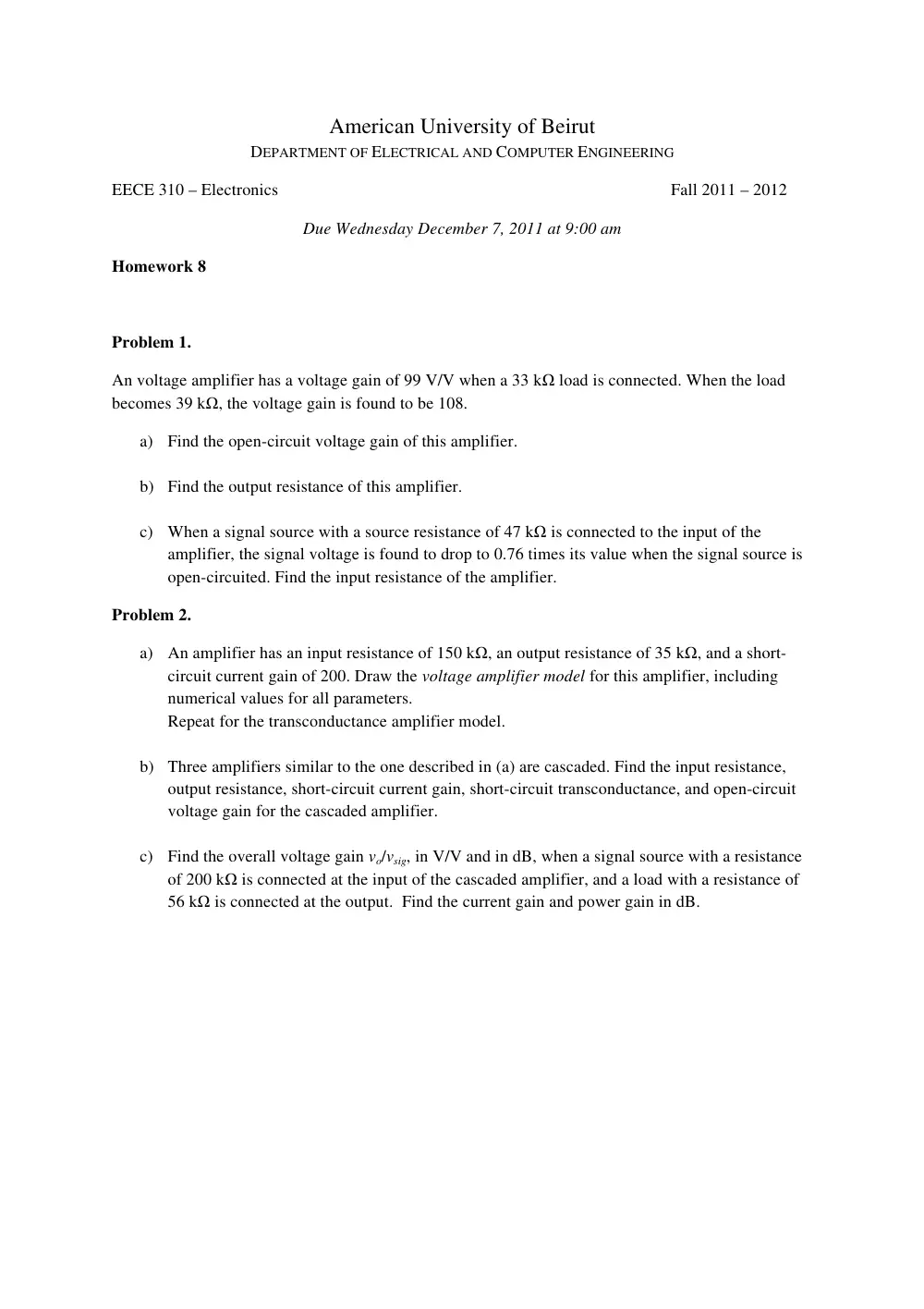 EECE 310 Homework 8, Fall 2011, page 1