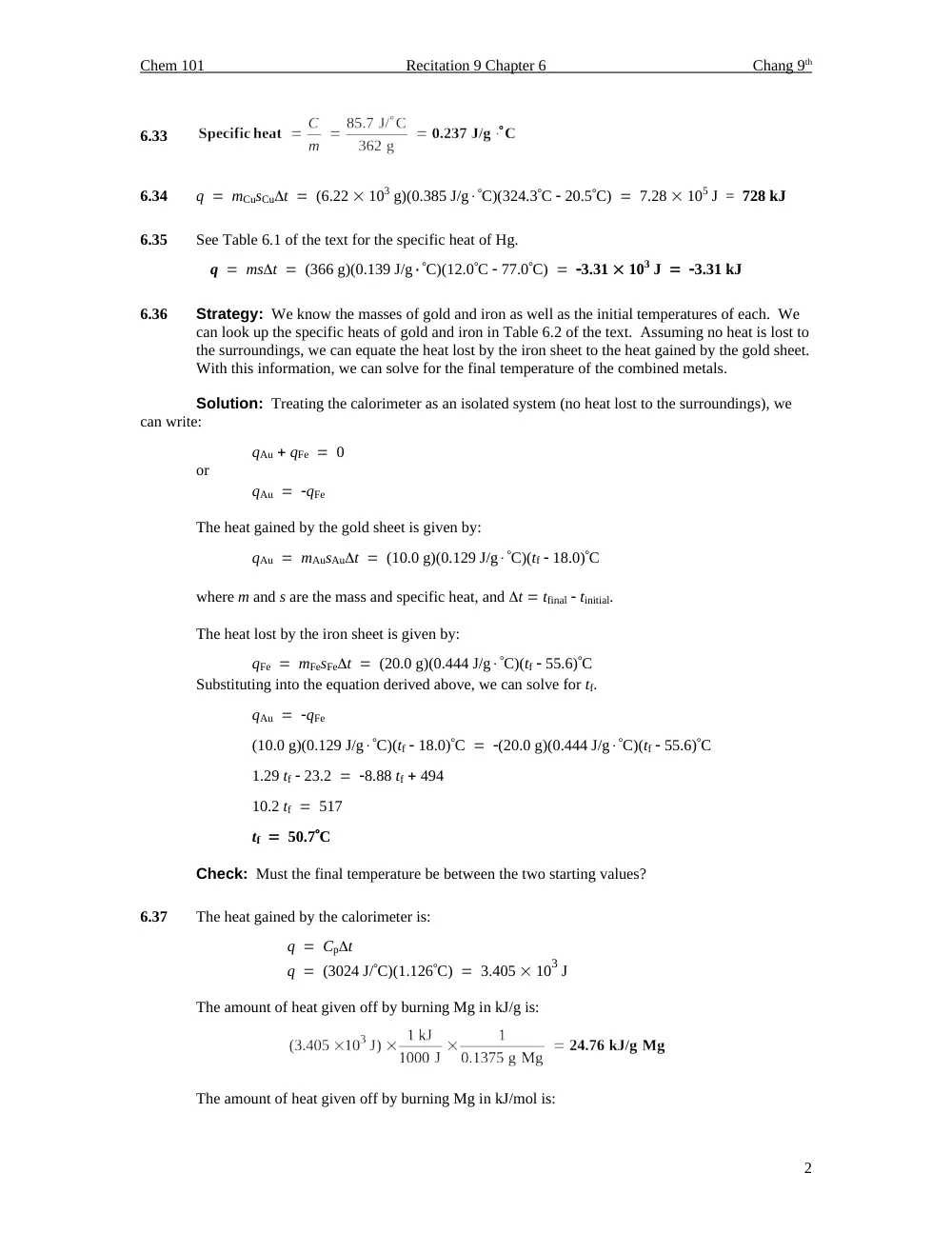 CHEM 101 Homework Chapter 5 Assignment Solution, Fall 2013, page 2