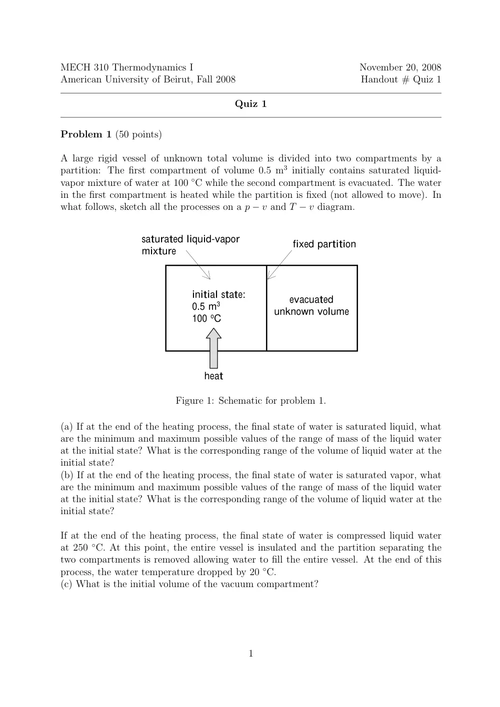 MECH 310 Exam 1 with Solution, Fall 2008, page 1