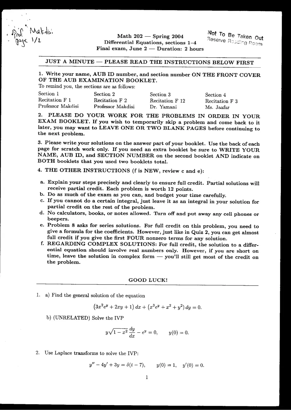 MATH 202 Final, Spring 2004, page 1