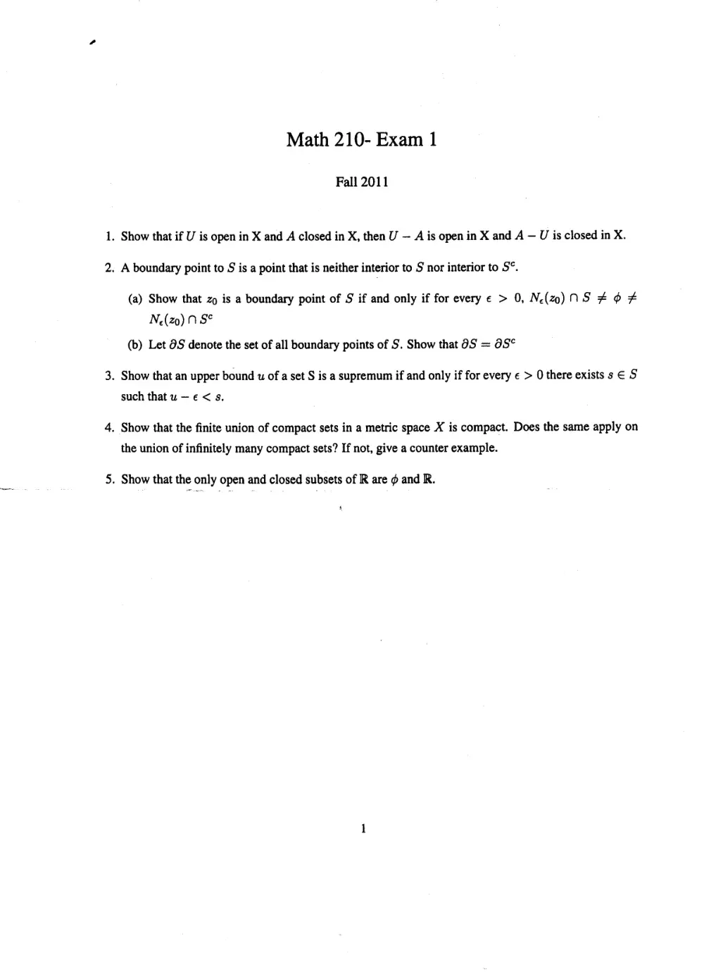 MATH 210 Exam 1, Fall 2011, page 1