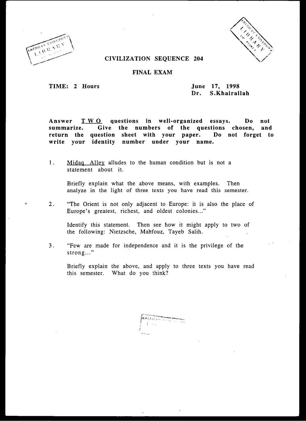 CVSP 204 Final, Spring 1998, page 1
