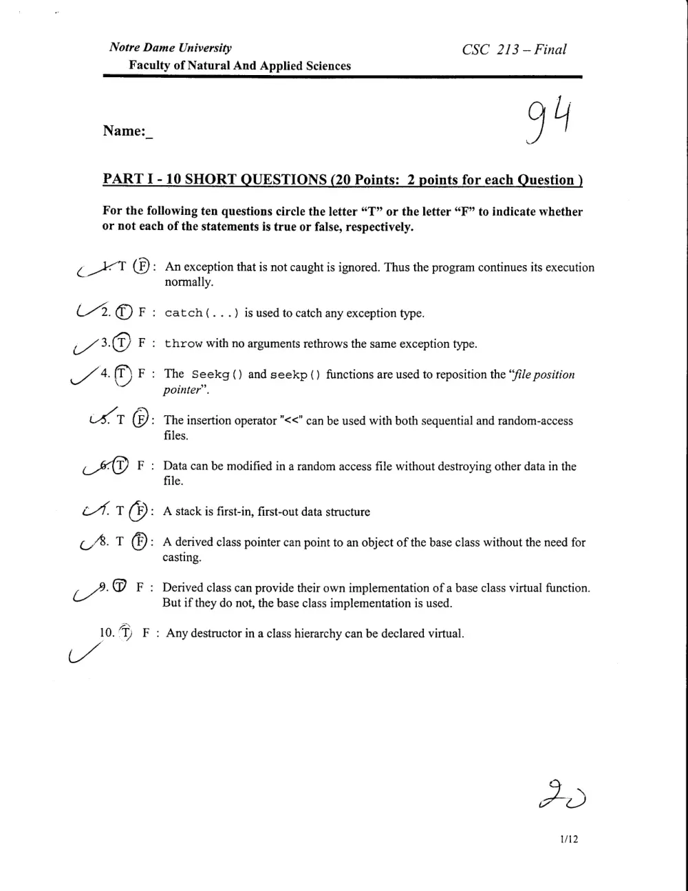 CSC 213 Final with Solution, Spring 2008, page 1