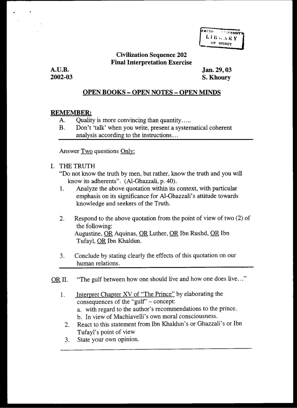CVSP 202 Final, Spring 2003, page 1