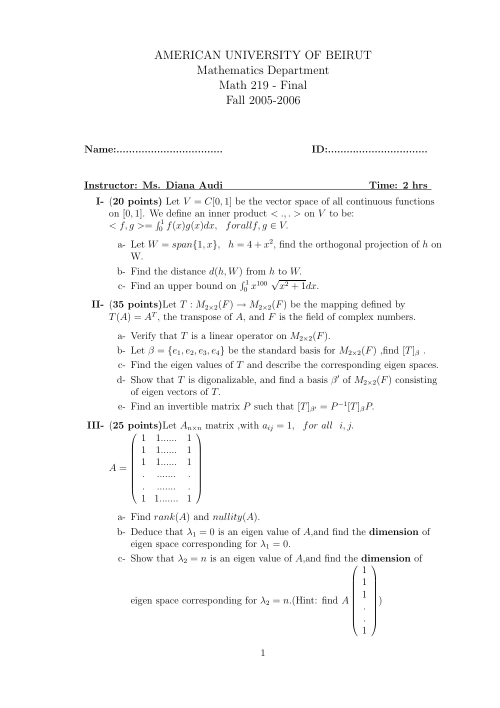 MATH 219 Final, Fall 2004, page 1