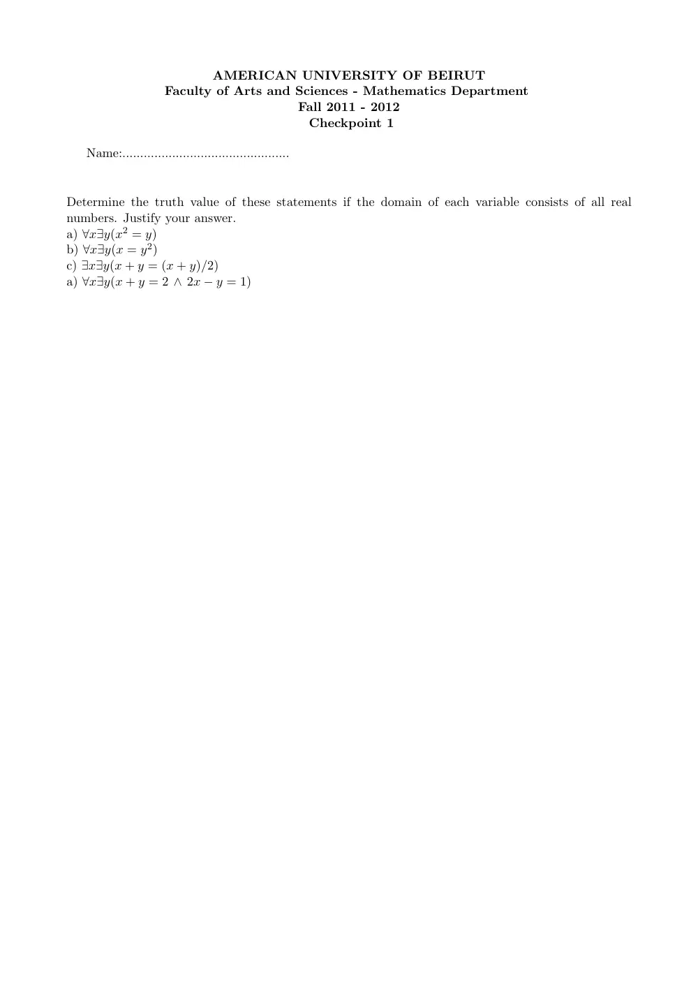 MATH 211 Drop Quiz Chapter 1(4), Fall 2011, page 1