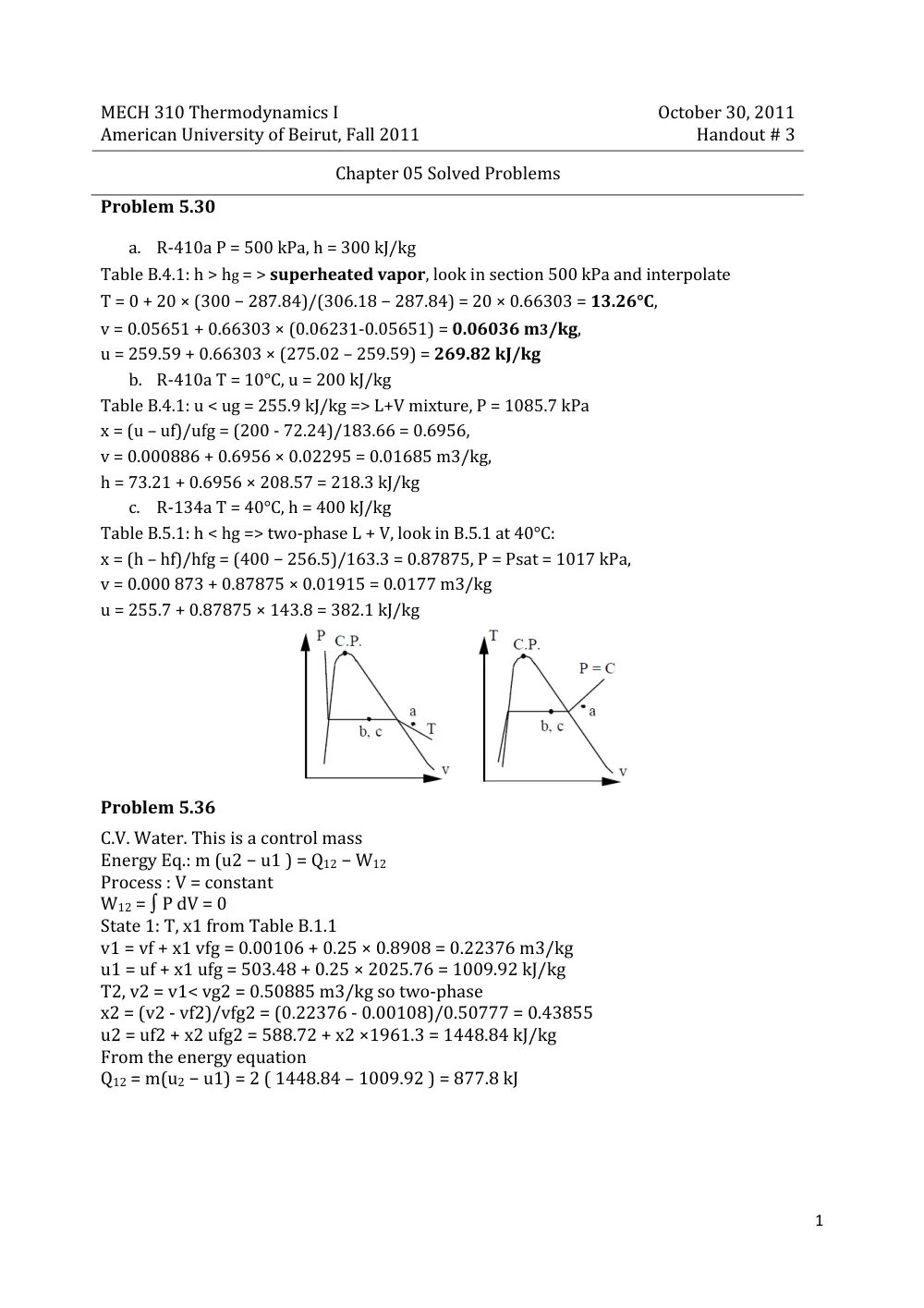 MECH 310 Problems Chapter 5 Solutions, Fall 2011, page 1