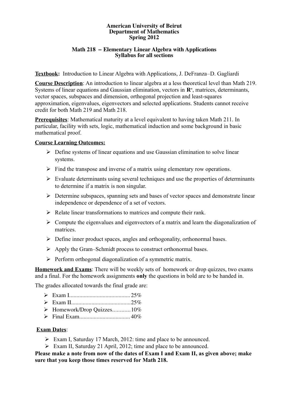 MATH 218 Syllabus, Spring 2012, page 1