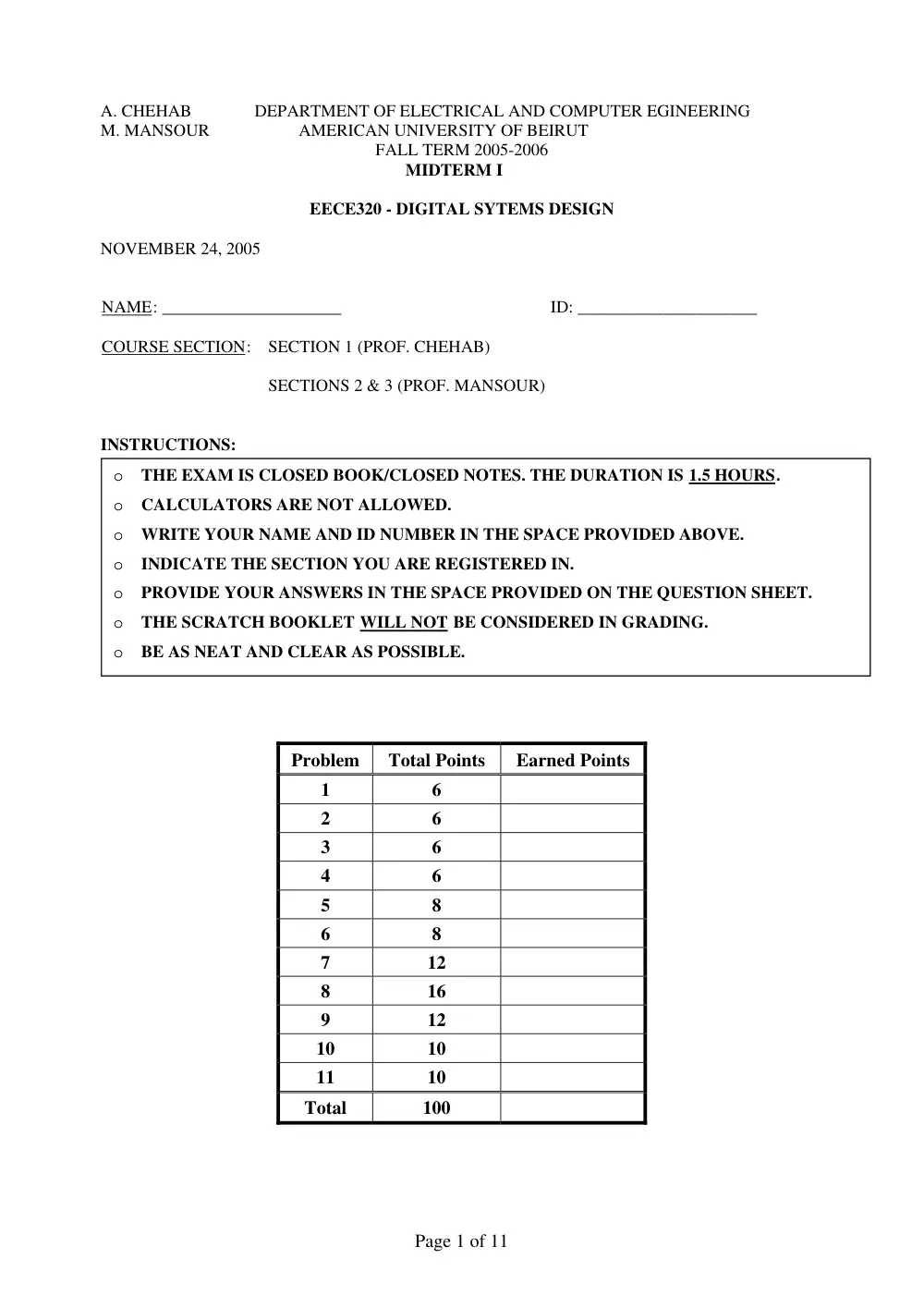 EECE 320 Exam, Fall 2005, page 1