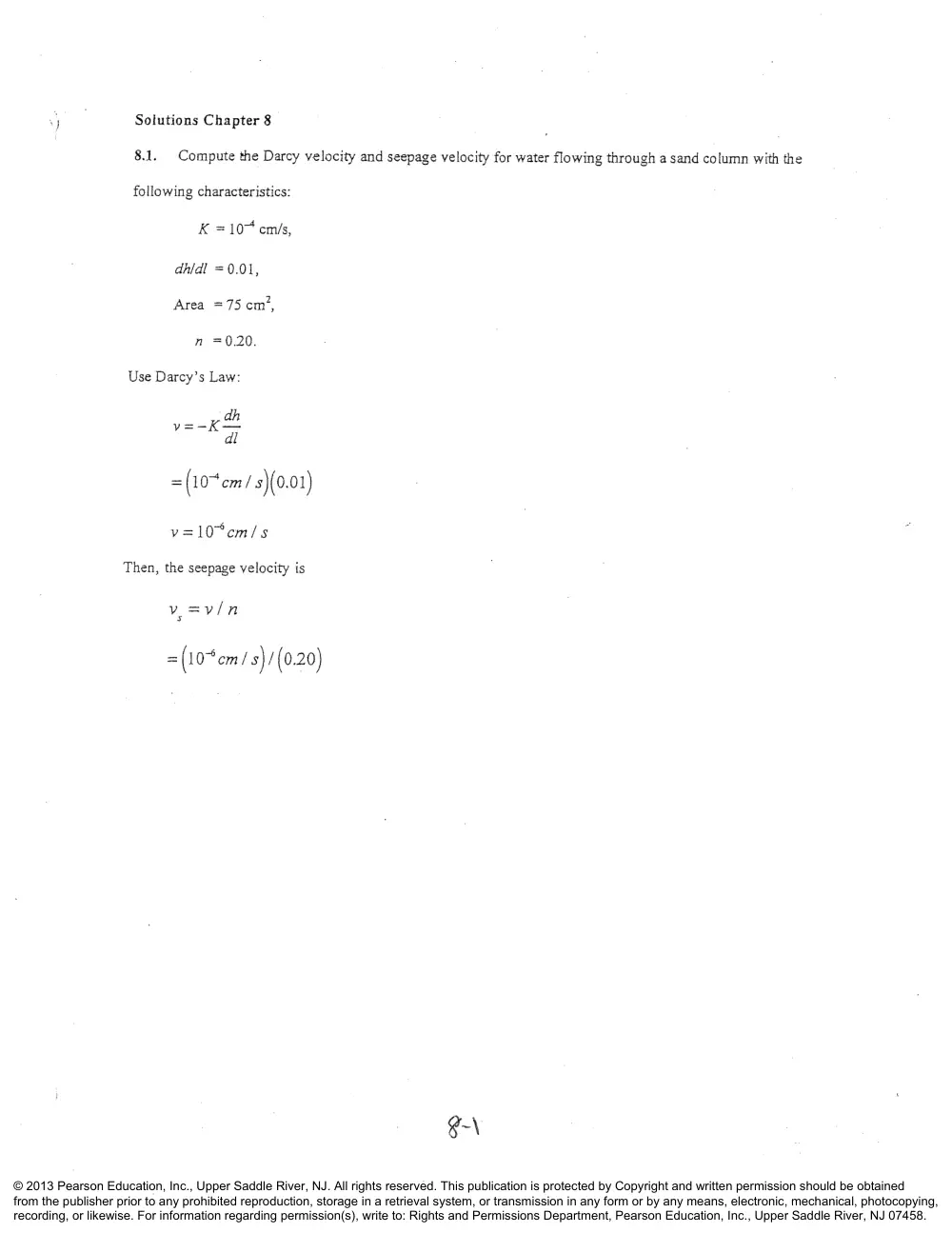 CIVE 441 Chapter 8 Solution, Fall 2015, page 1