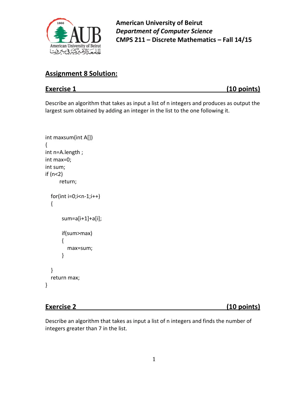 CMPS 211 Homework Solution 8, Fall 2014, page 1