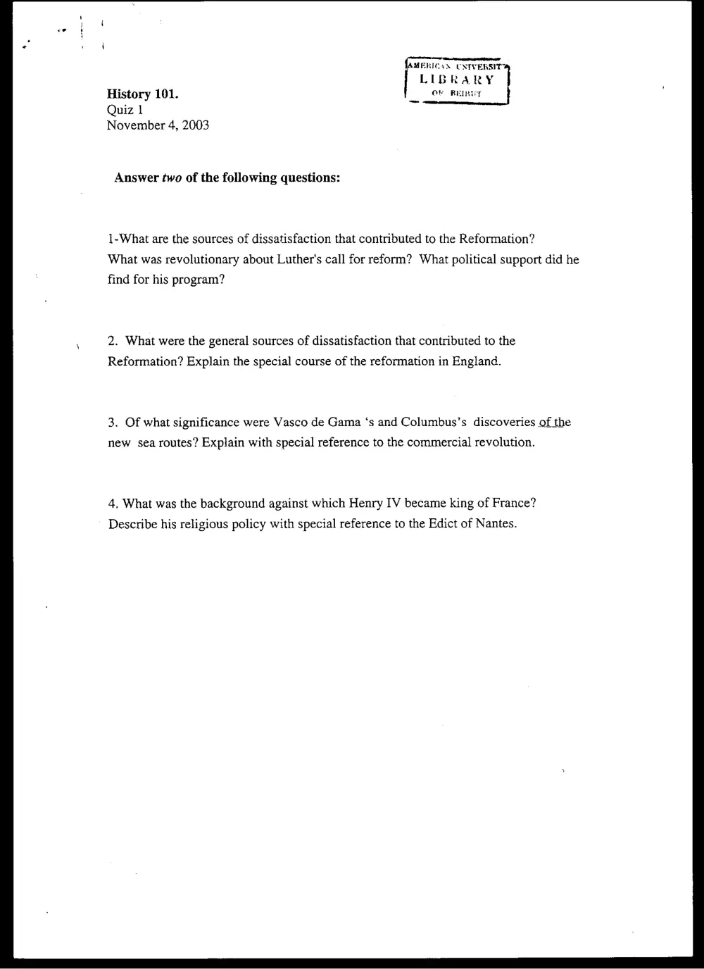 HIST 101 Exam 2, Fall 2002, page 1