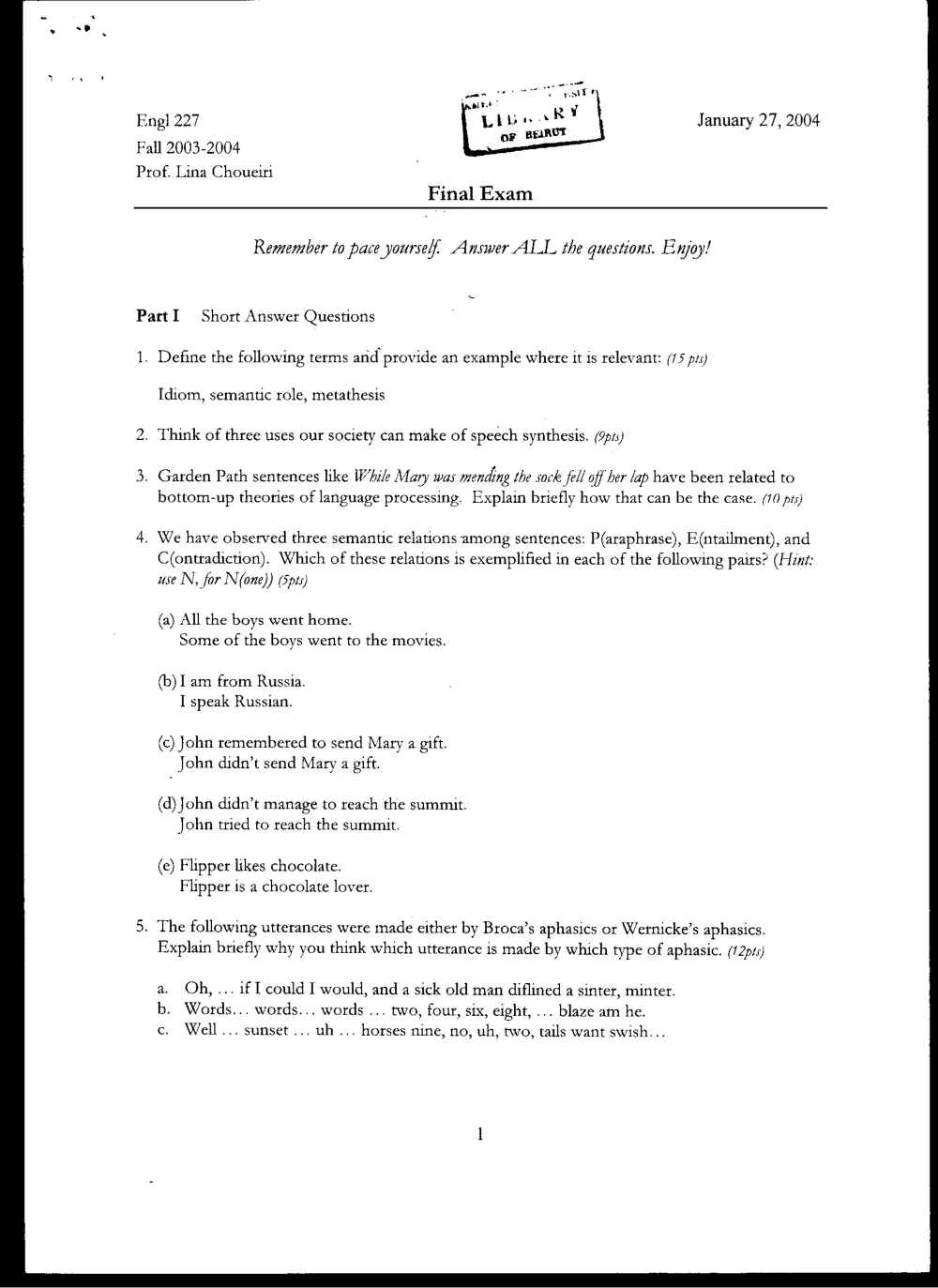 ENG 227 Final, Fall 2003, page 1