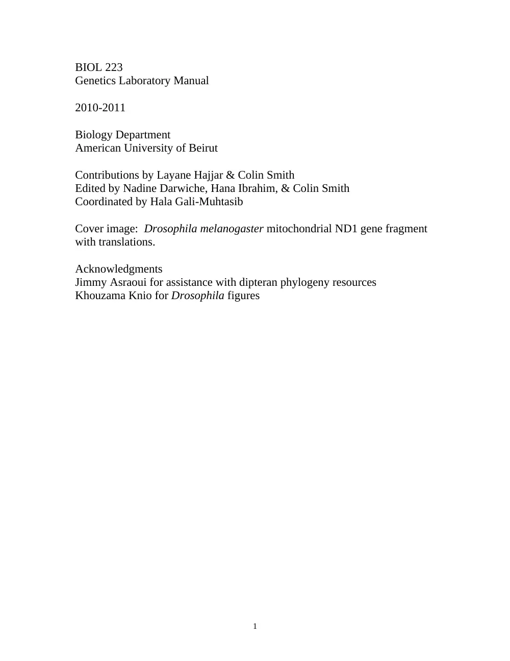 BIO 223L Notes, Fall 2011, page 1