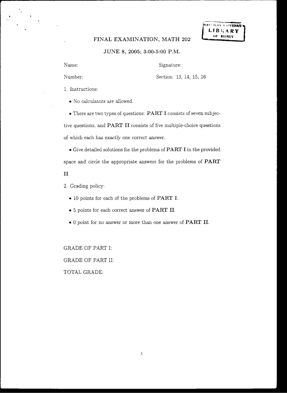 MATH 202 Final, Spring 2005, page 1