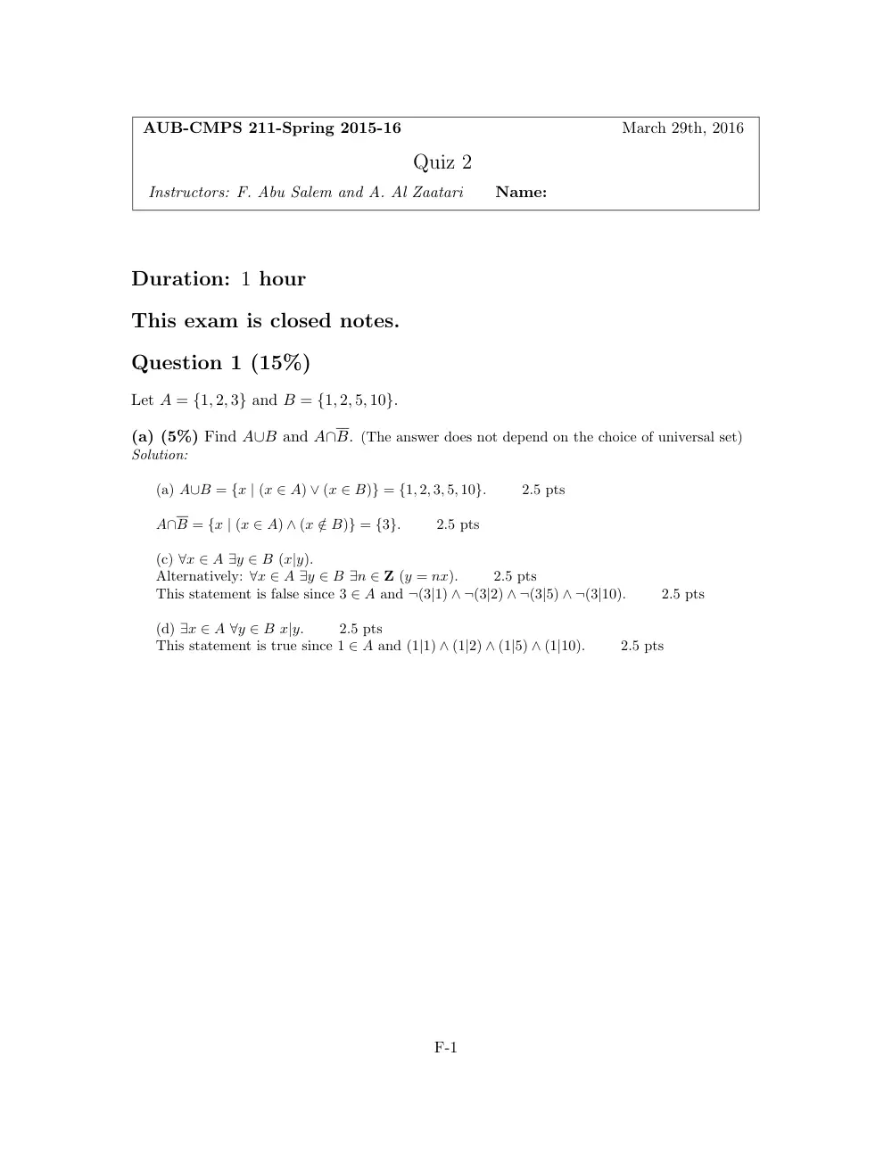 CMPS 211 Exam 2 with Solution, Spring 2016, page 1