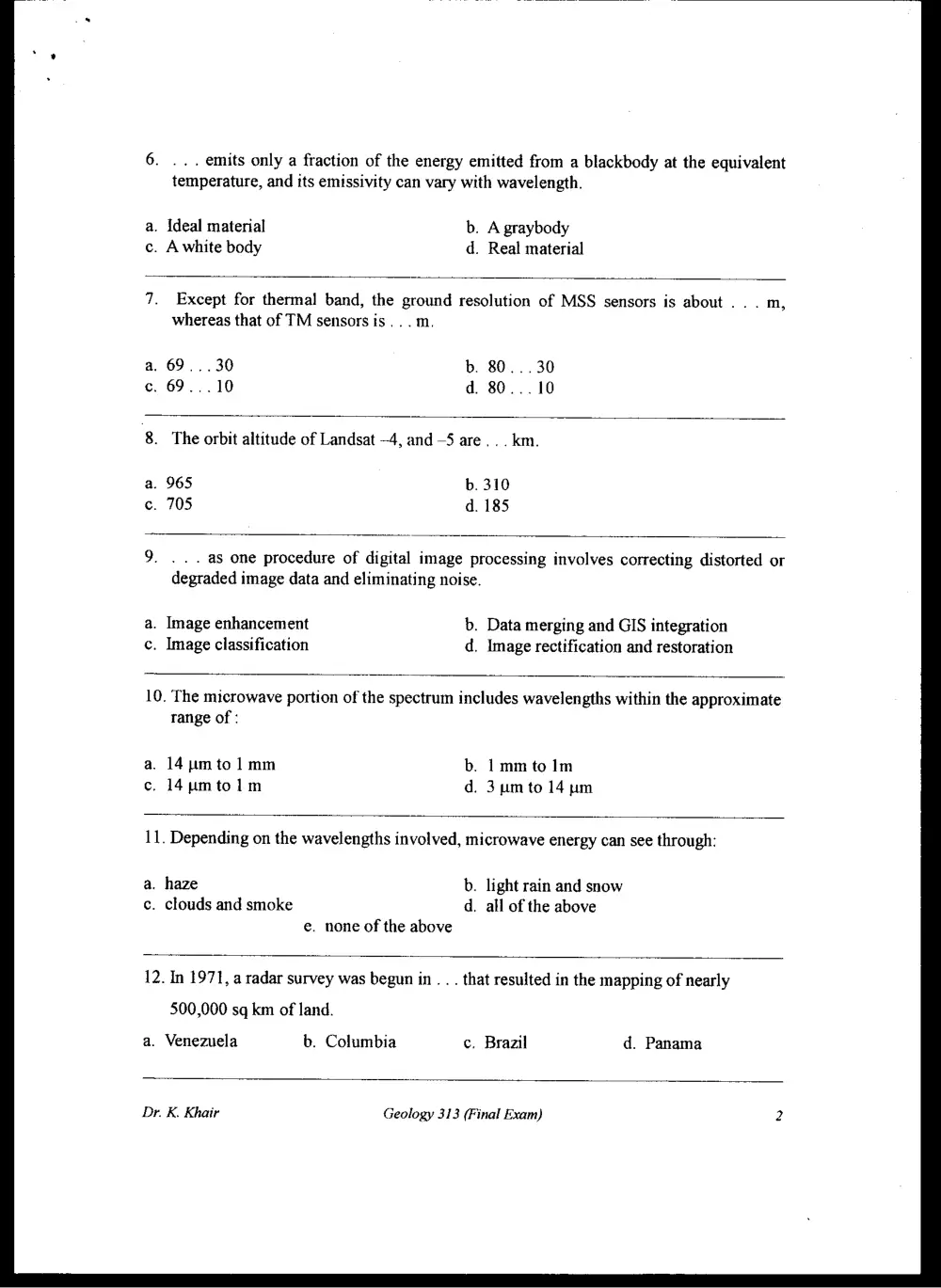 GEOL 313 Final, Spring 2000, page 2