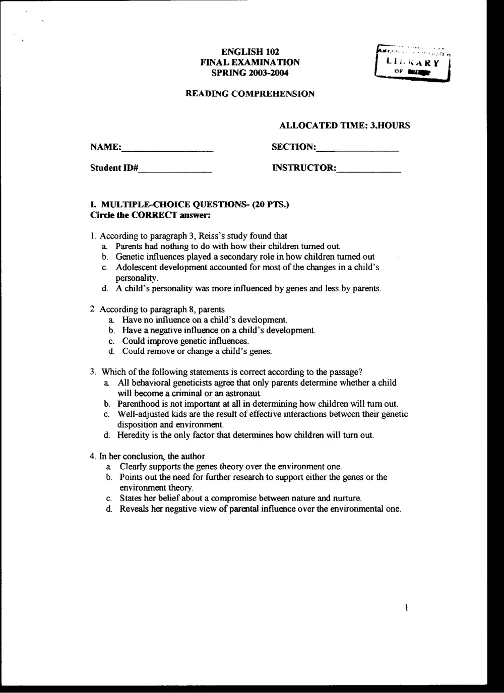 ENG 102 Final, Spring 2004, page 4