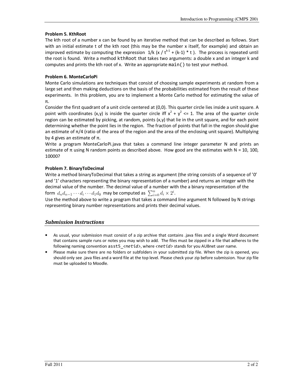 CMPS 200 Homework Assignment 5, Fall 2011, page 2