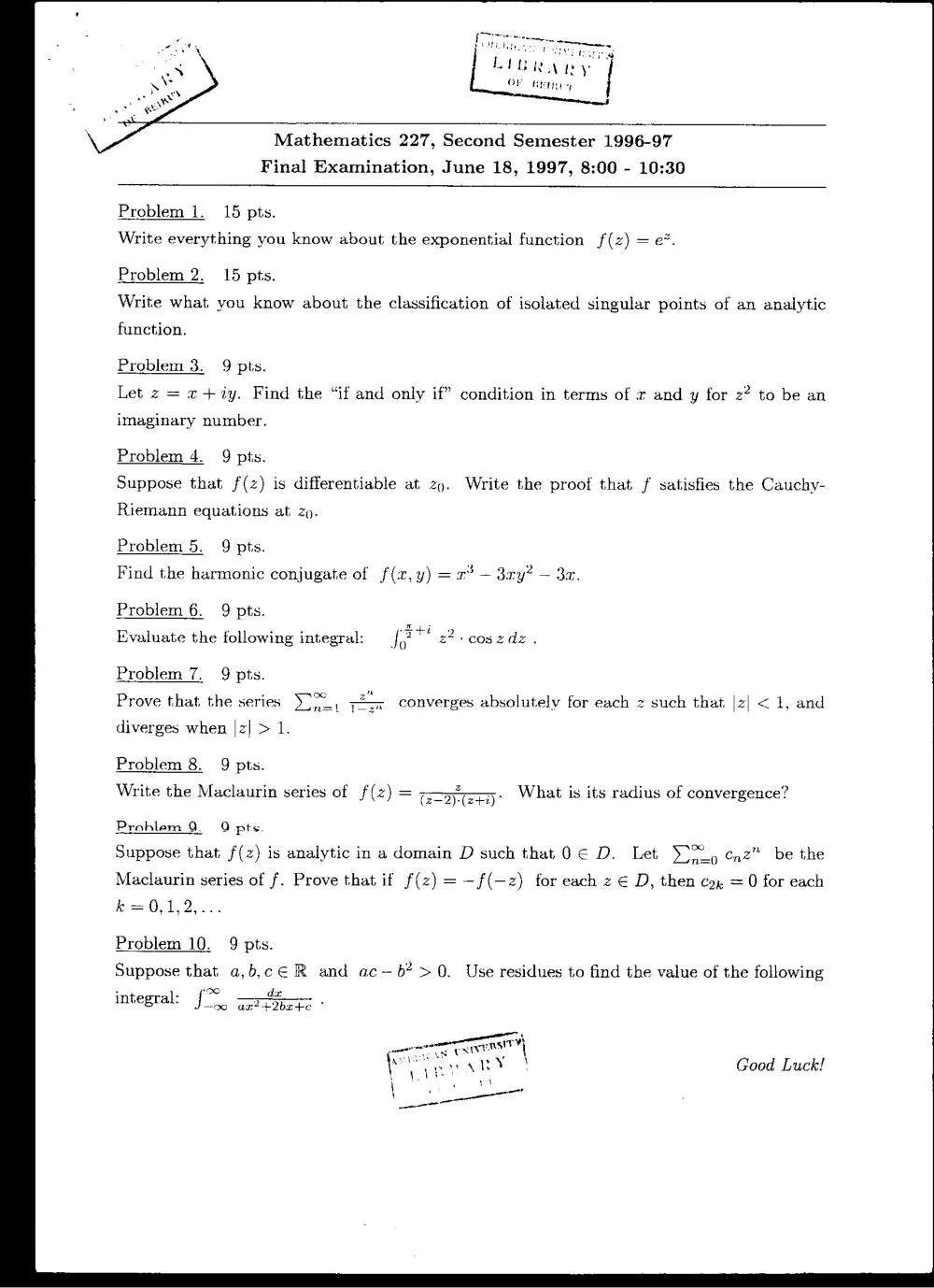 MATH 227 Final, Spring 1997, page 1
