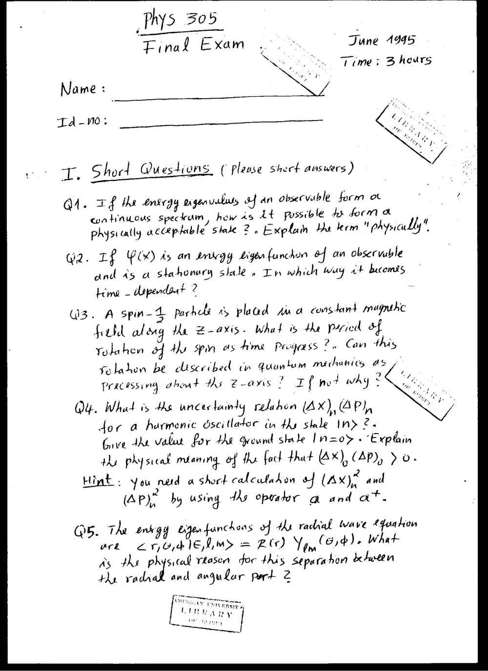 PHYS 305 Final, page 1