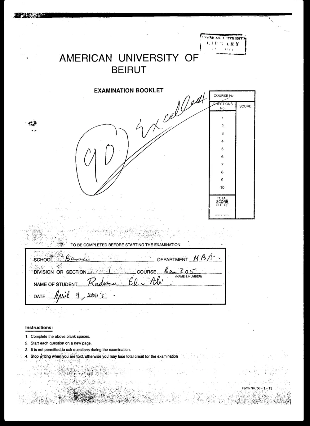 BUSS 235 Midterm, Spring 2003, page 5