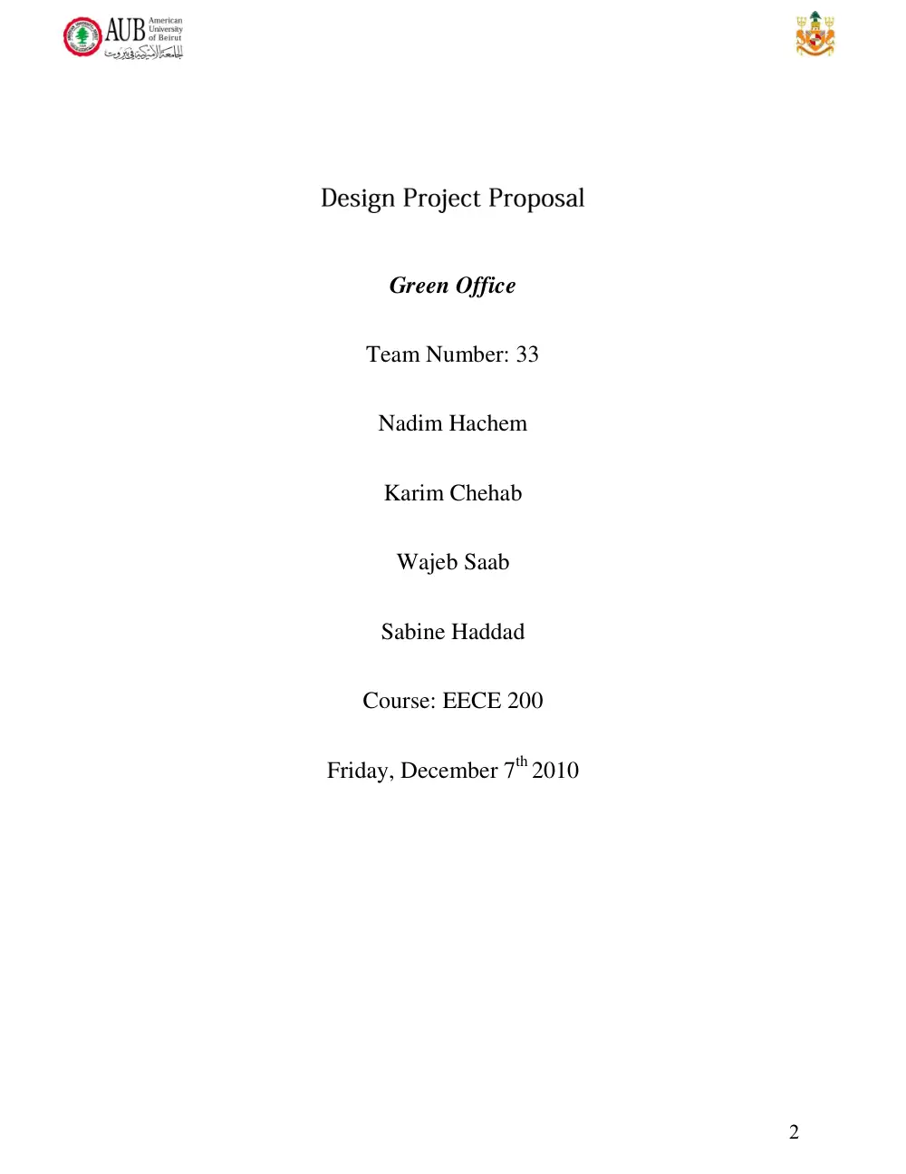 EECE 200 Project Proposal, Fall 2010, page 2
