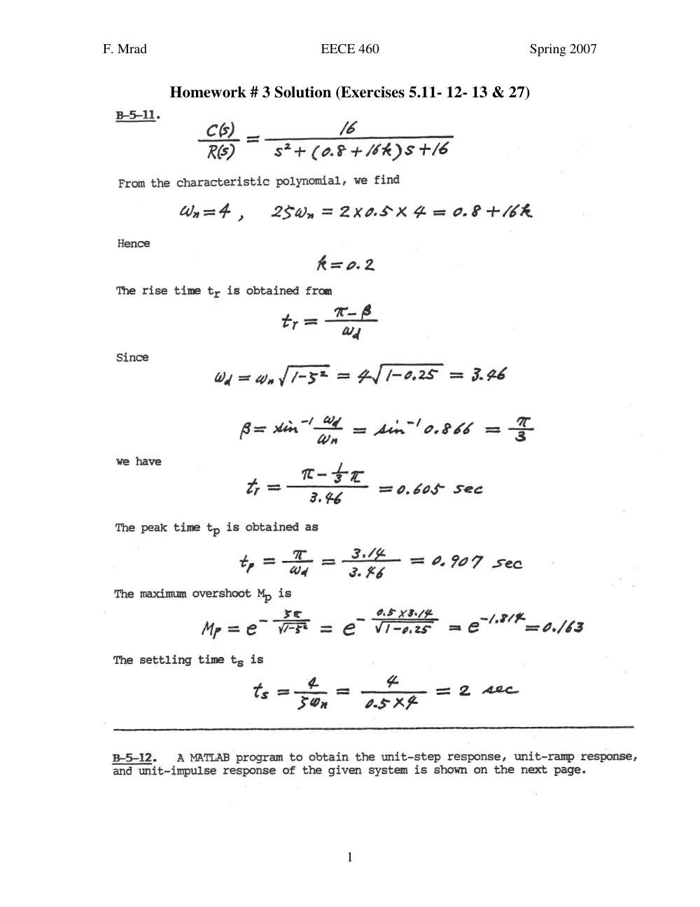 EECE 460 Homework, Spring 2007, page 1