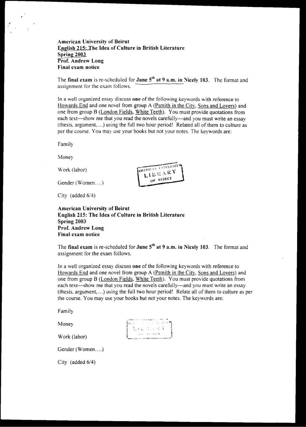 ENG 215 Final, Spring 2003, page 1