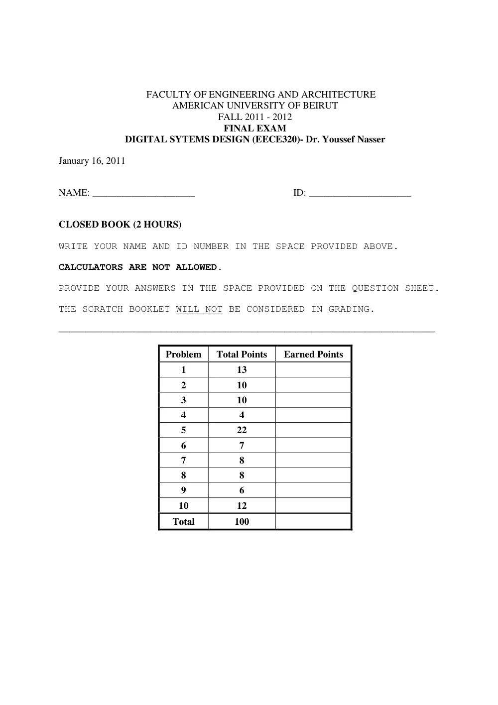 EECE 320 Final, Fall 2011, page 1