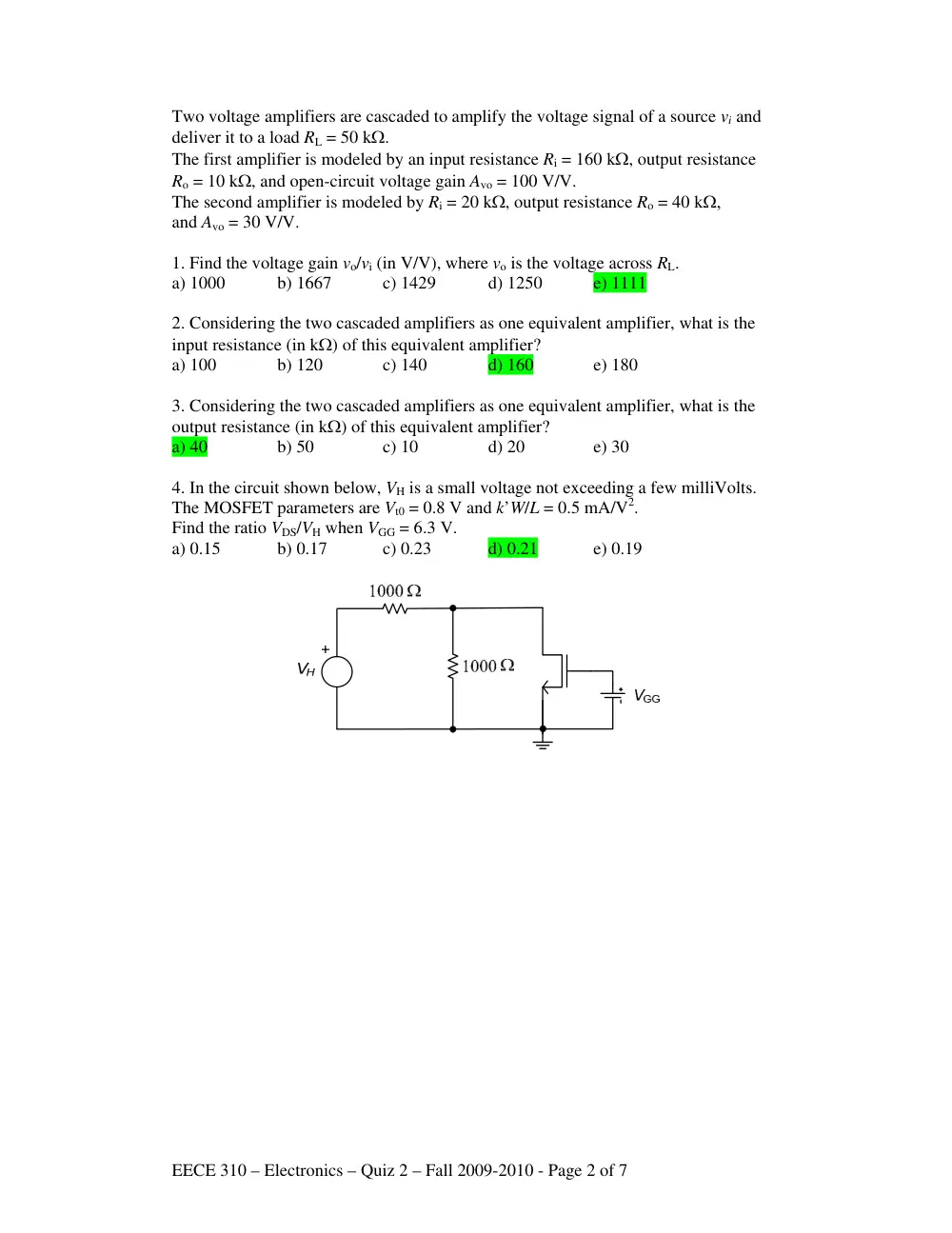 EECE 310 Exam 2, Fall 2009, page 2