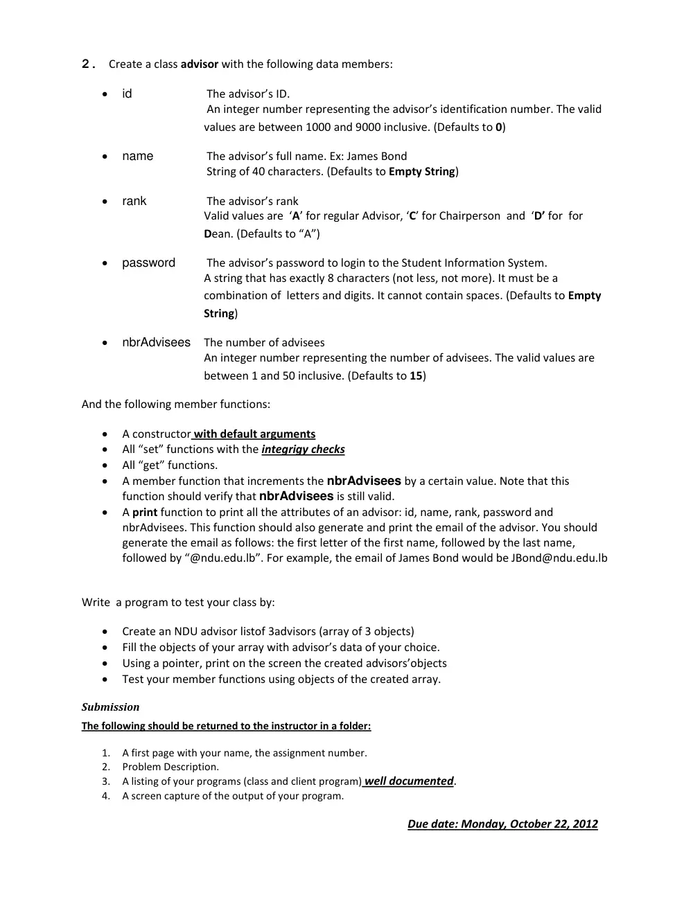 CSC 213 Problems Assignment 1, Fall 2012, page 2