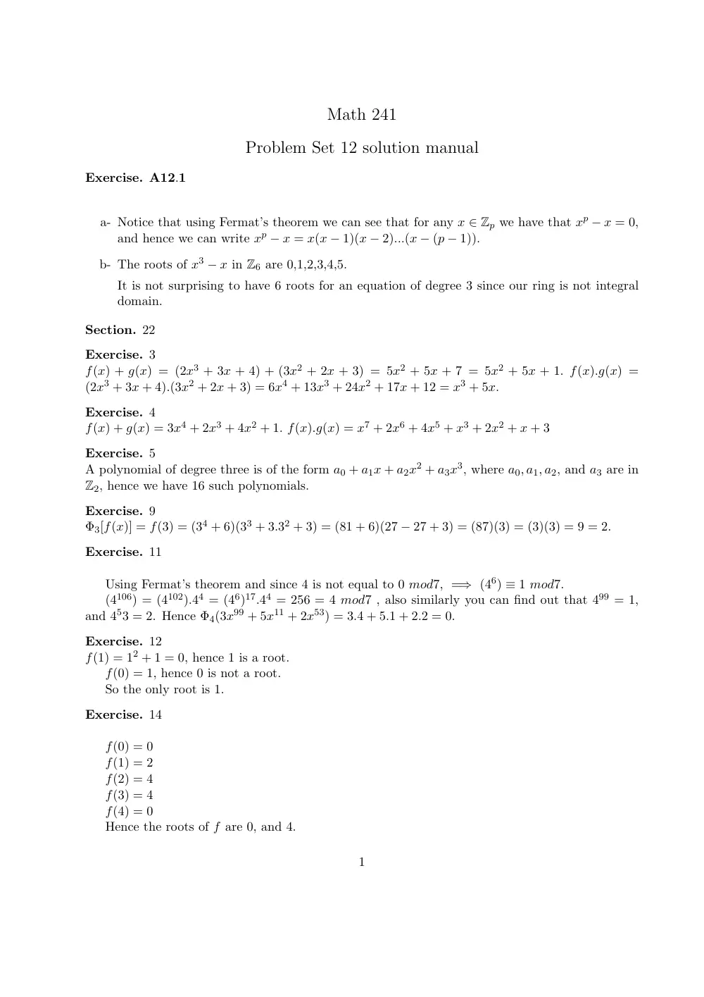 MATH 241 Homework 12, Fall 2011, page 1
