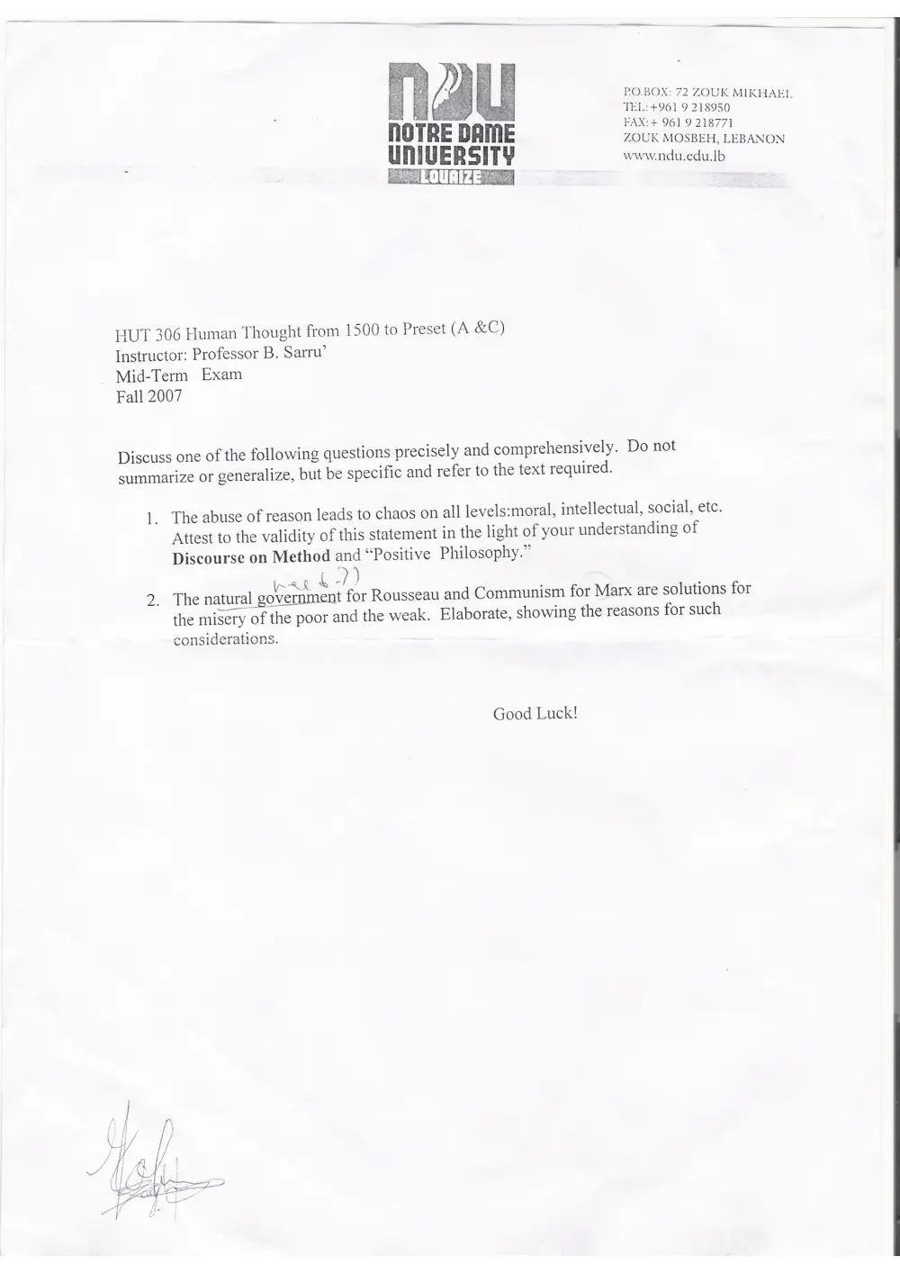 HUT 306 Midterm, Fall 2007, page 1