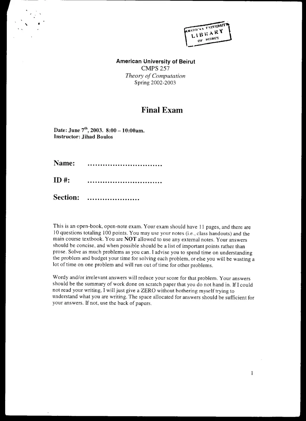 CMPS 257 Final, Spring 2003, page 1