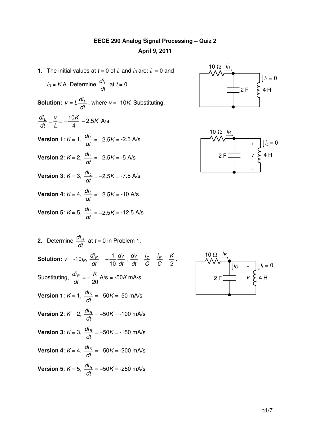 EECE 290 Exam 2 with Solution, Spring 2011, page 1