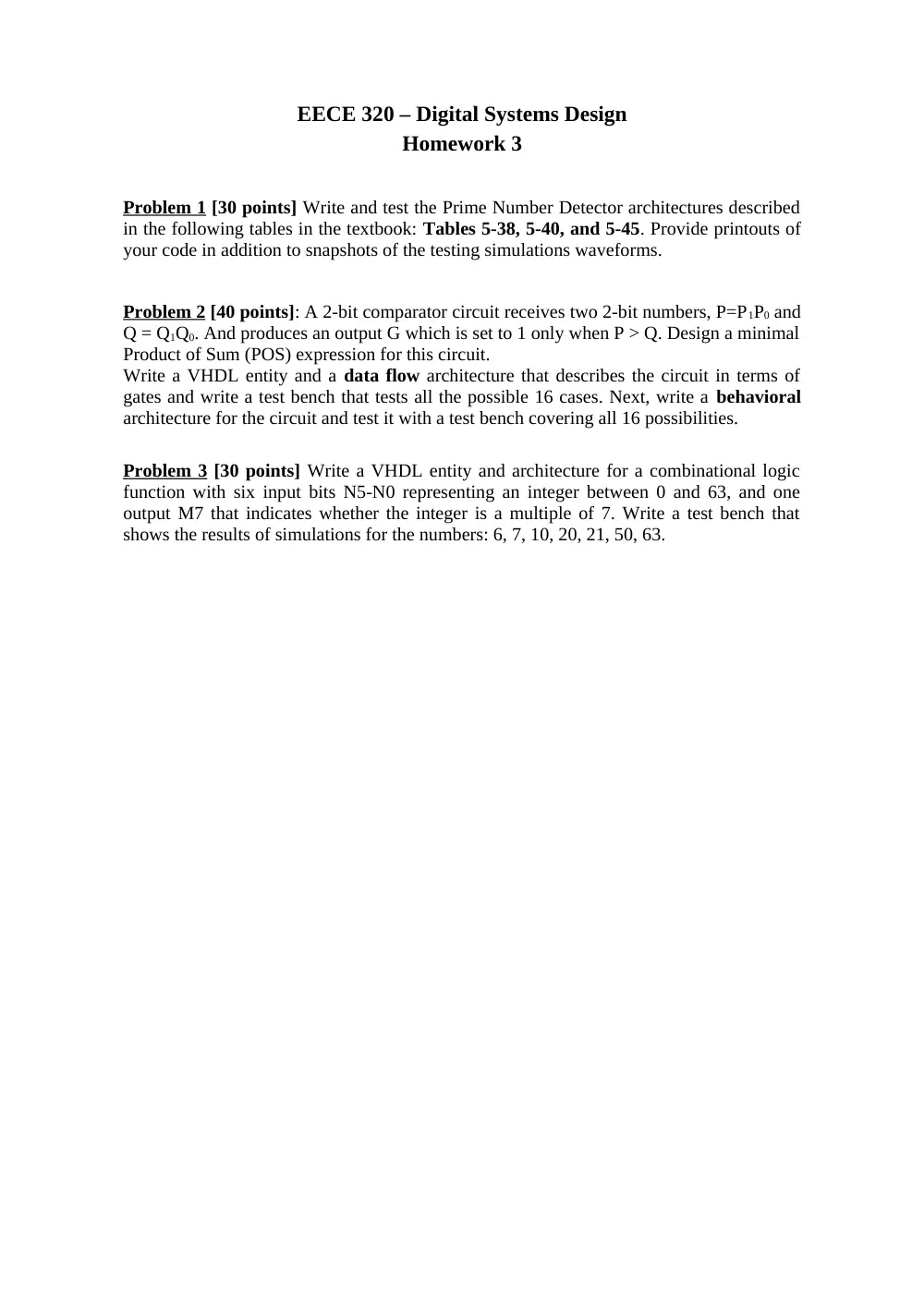 EECE 320 Homework 3, Fall 2011, page 1