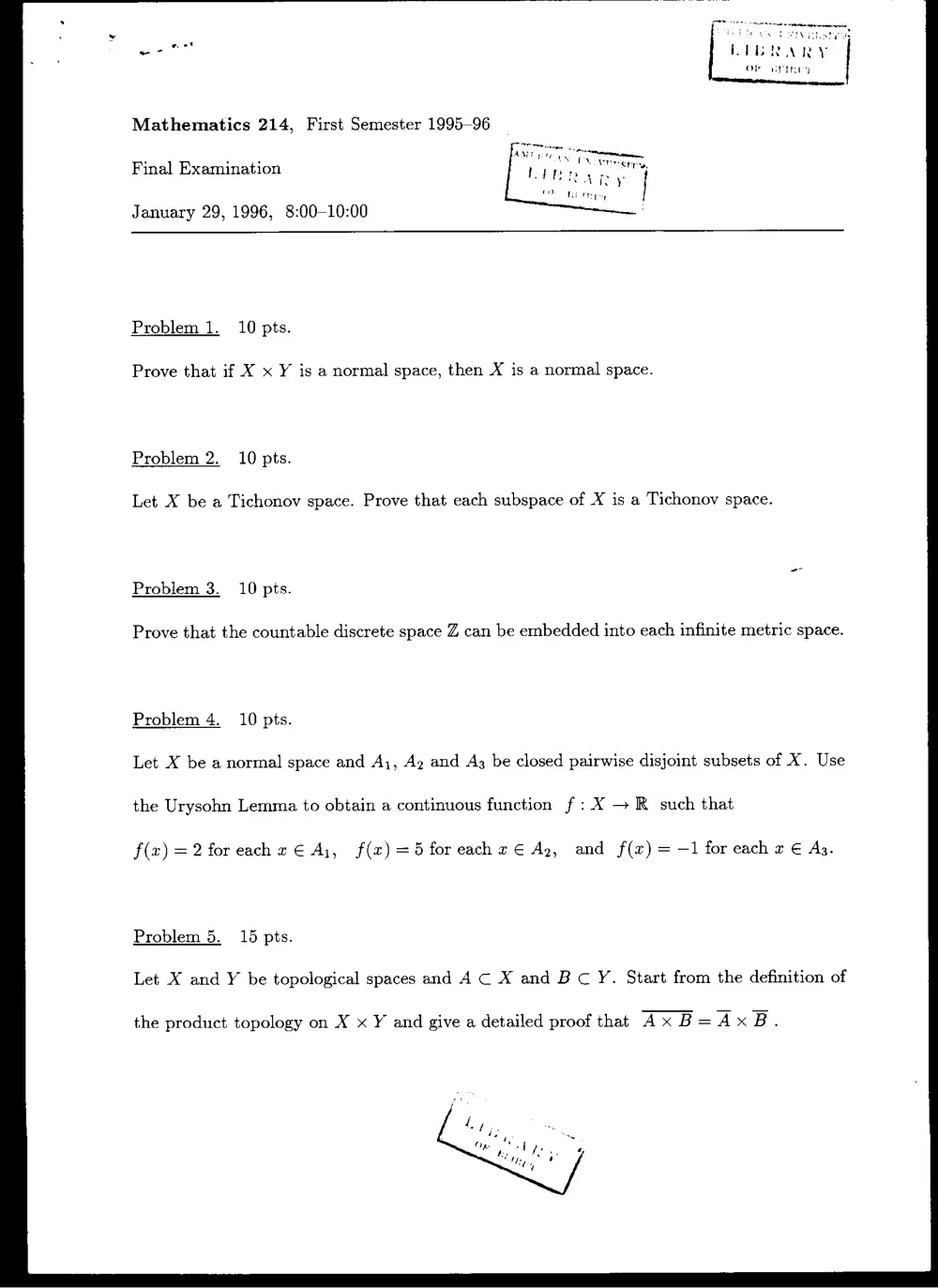 MATH 214 Final, Fall 1995, page 1