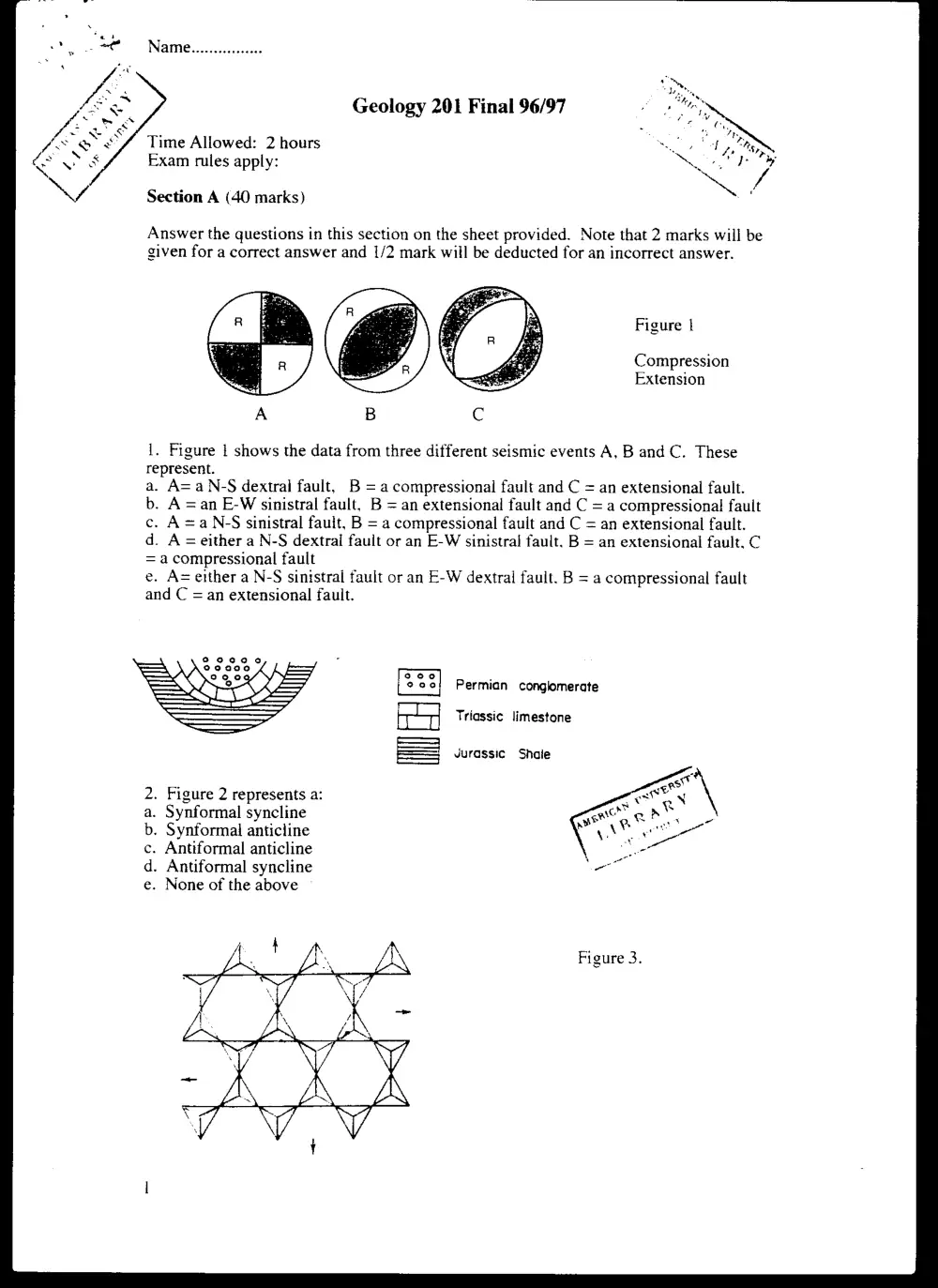 GEOL 201 Final, Fall 1996, page 1