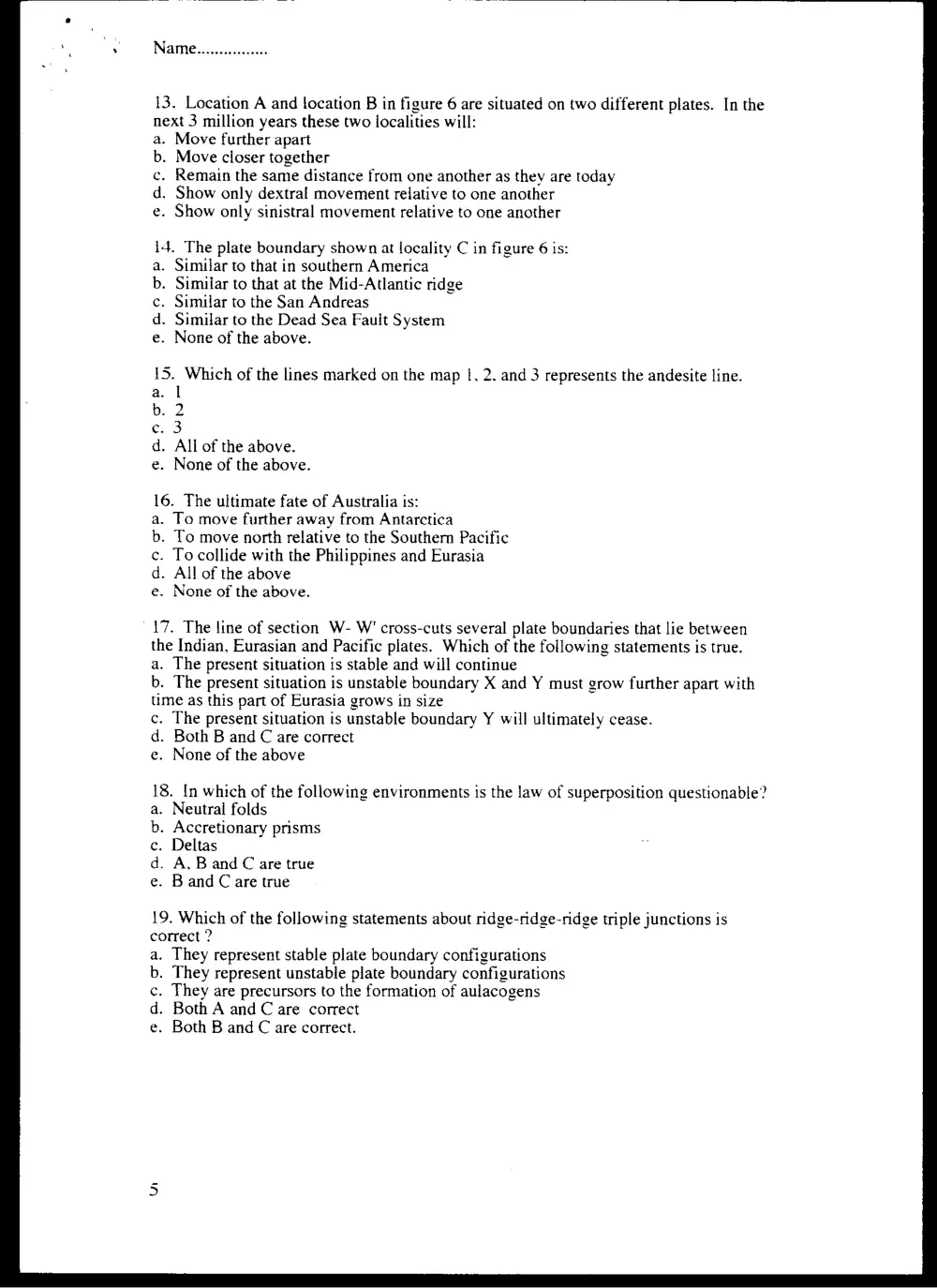GEOL 201 Final, Fall 1996, page 5