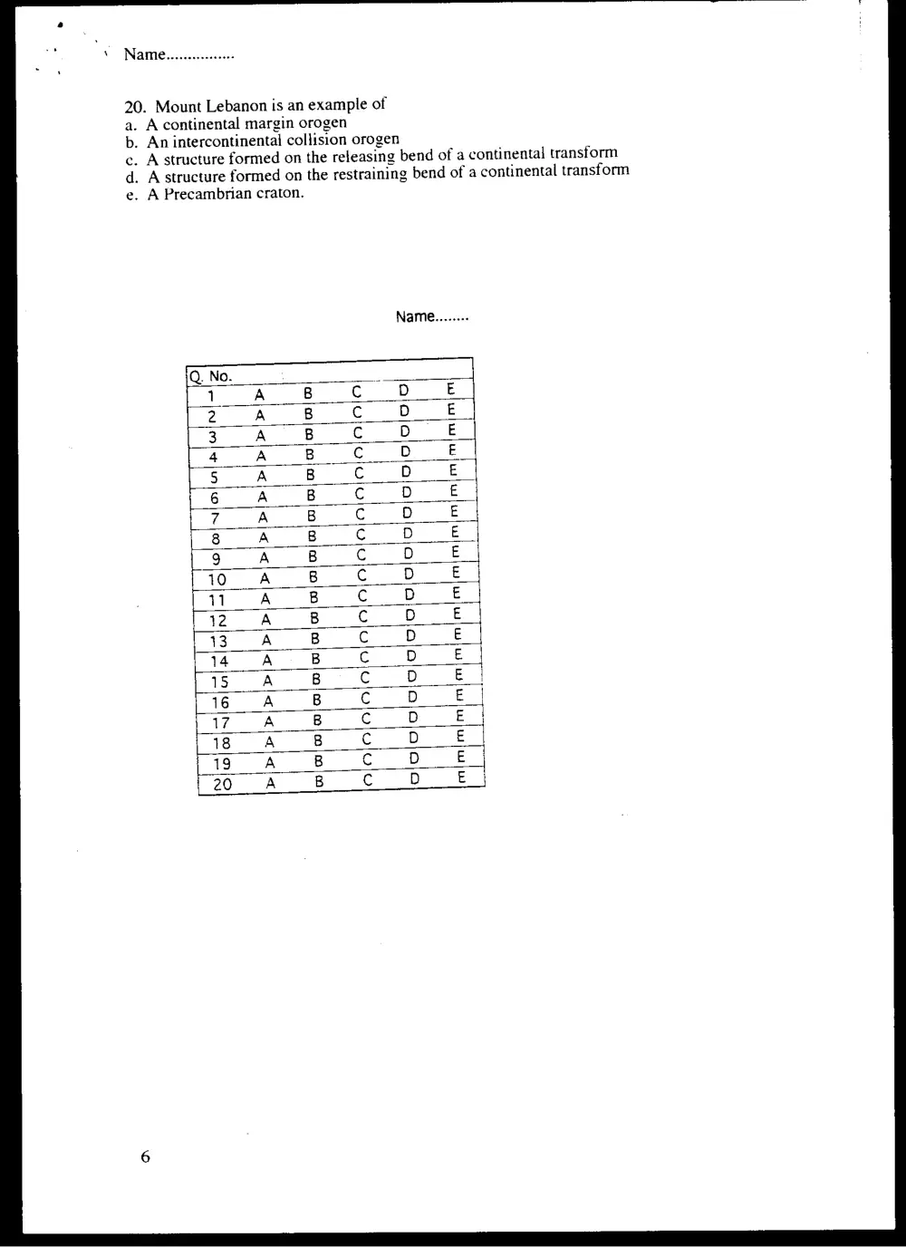 GEOL 201 Final, Fall 1996, page 6