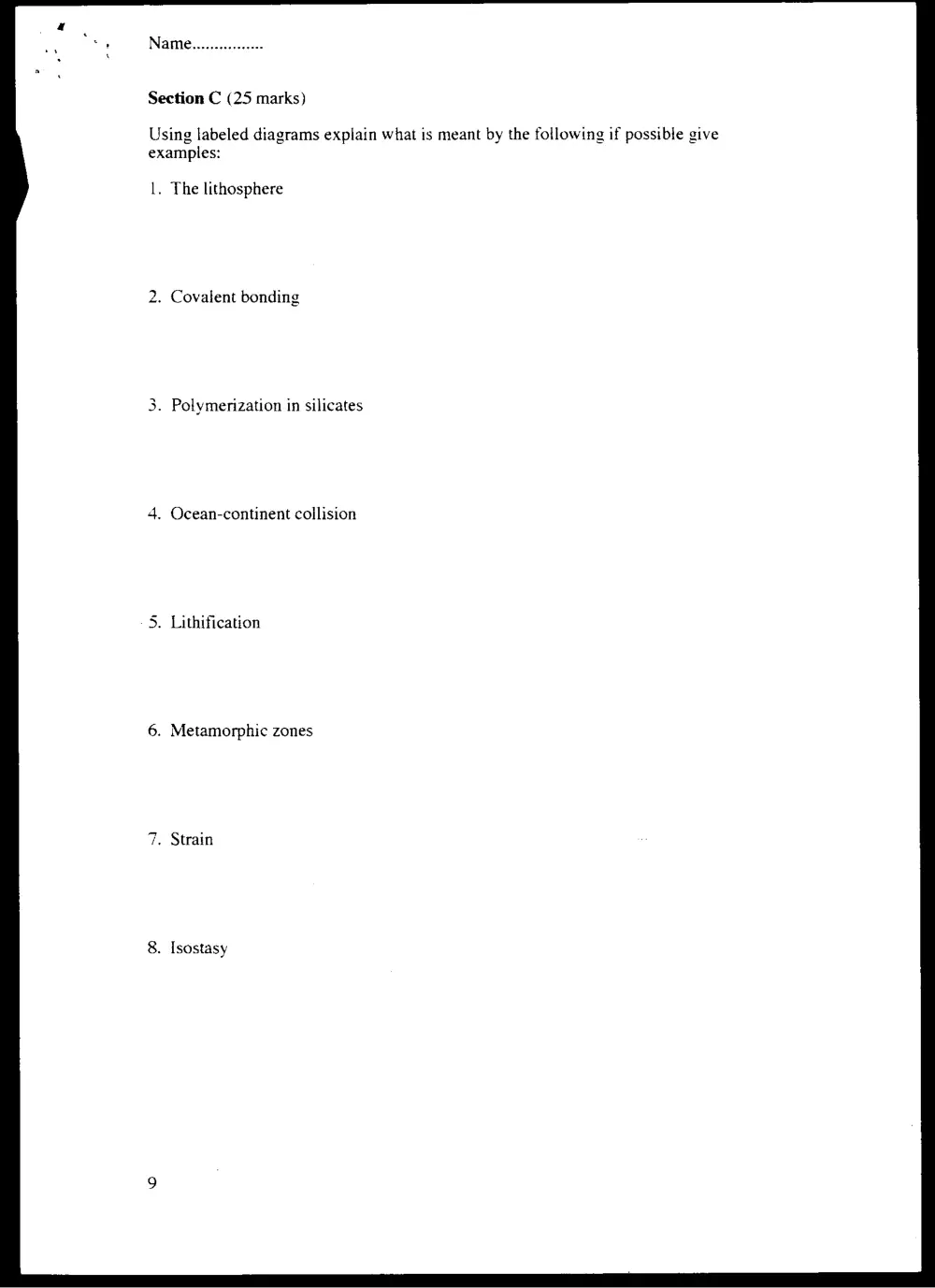 GEOL 201 Final, Fall 1996, page 9