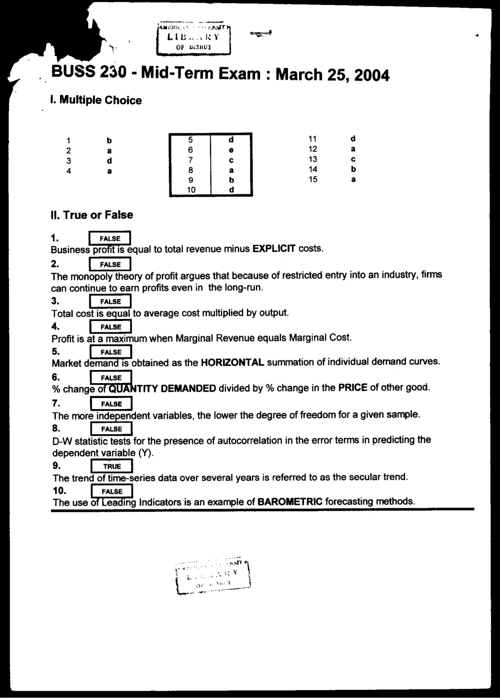 BUSS 230 Midterm, Spring 2004, page 1
