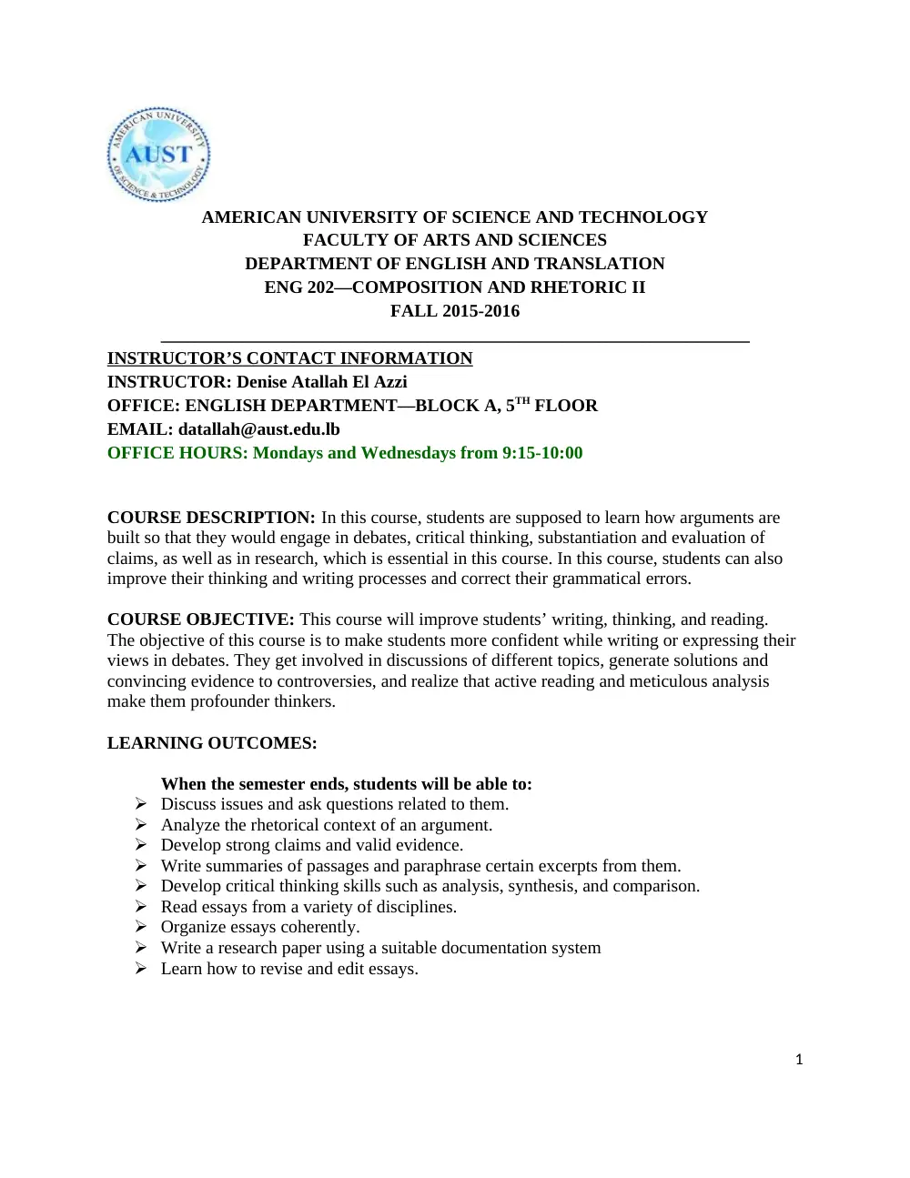 ENG 202 Syllabus, Fall 2015, page 1