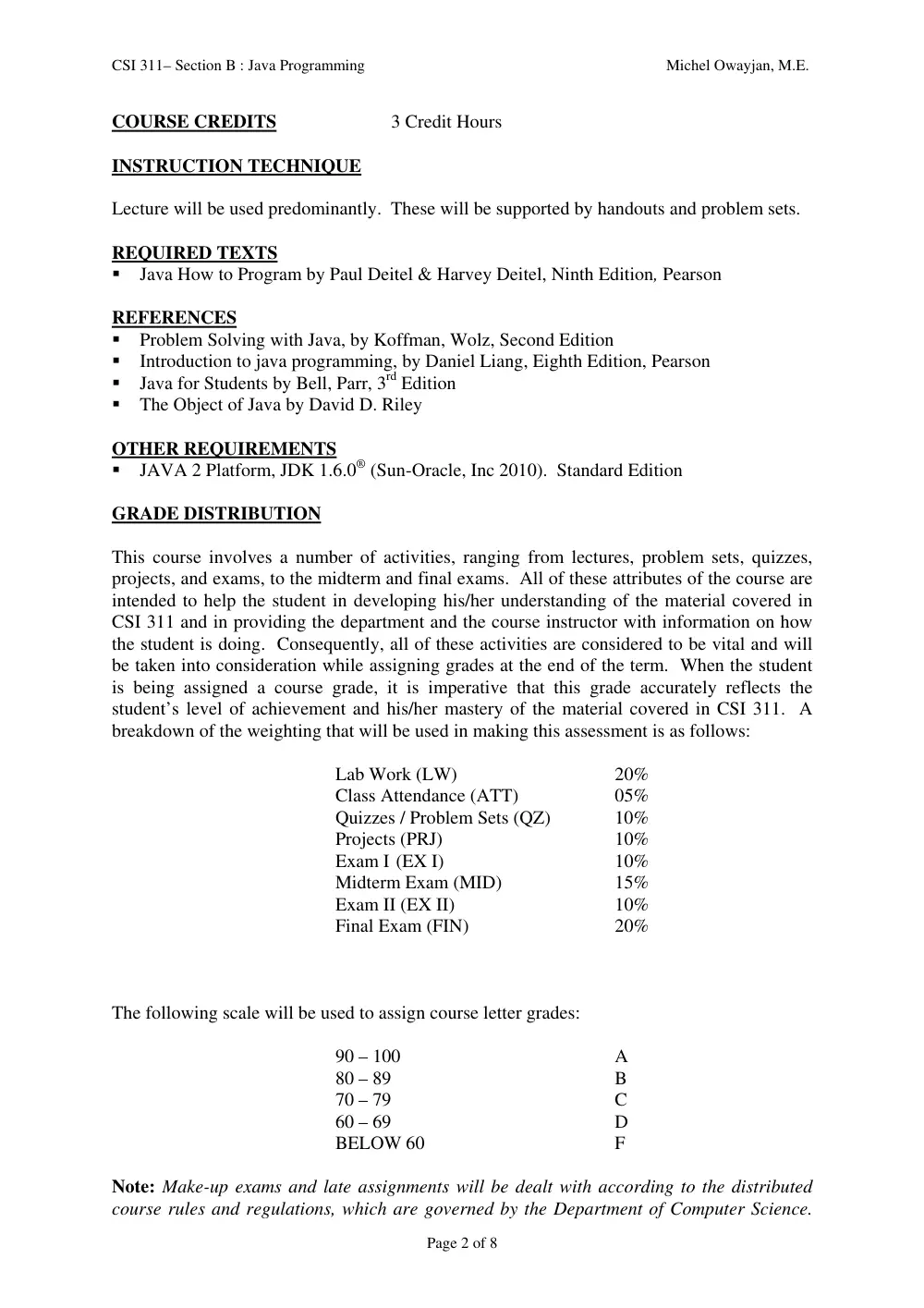 CSI 311 Syllabus, Spring 2012, page 2