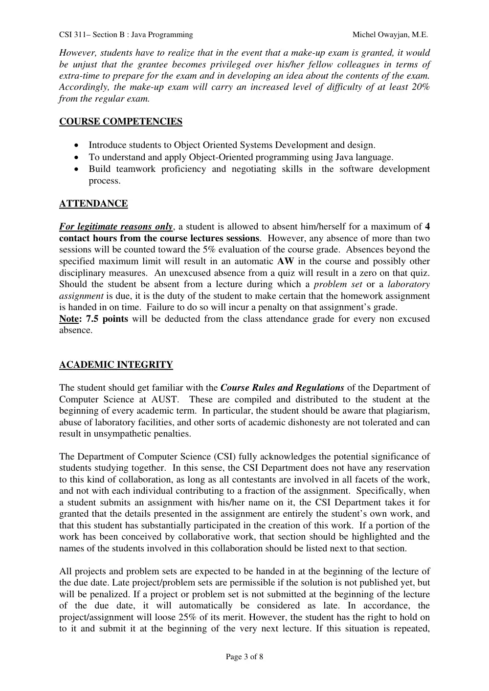 CSI 311 Syllabus, Spring 2012, page 3
