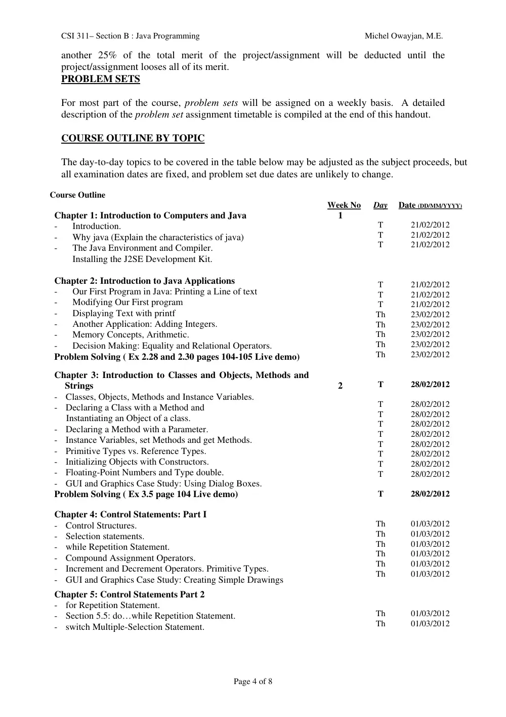 CSI 311 Syllabus, Spring 2012, page 4