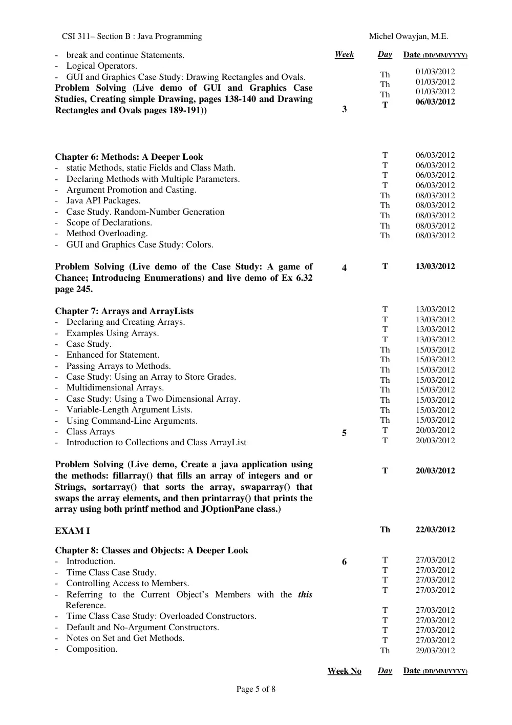 CSI 311 Syllabus, Spring 2012, page 5